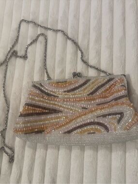 La Regale Beaded Evening Clutch in Ivory, Pink, Peach and Brown - Vintage